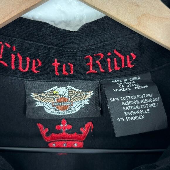 Harley Davidson Women's Dragon Embroidered Corduroy Button Down Shirt M - Picture 3 of 3